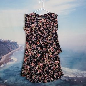 Women's Linq Skirt and Shirt Set Black With Flower